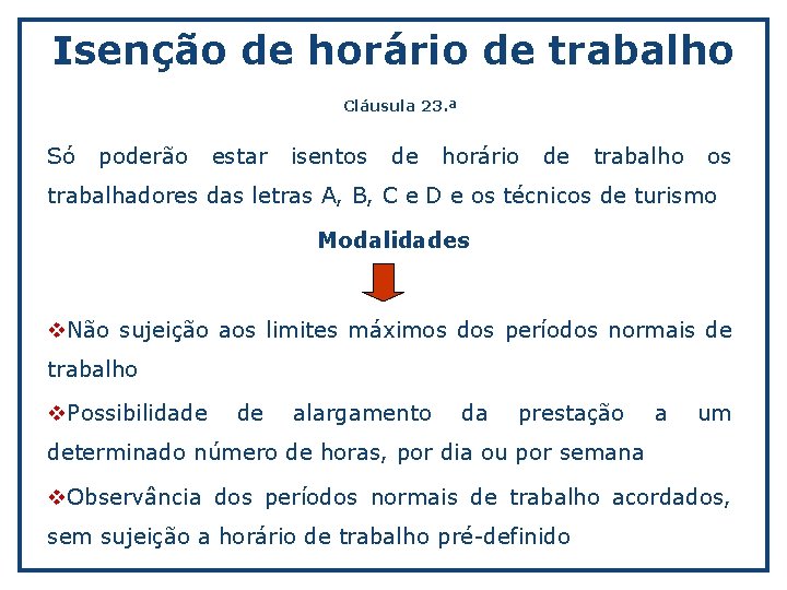 Isenção de horário de trabalho Cláusula 23. ª Só poderão estar isentos de horário