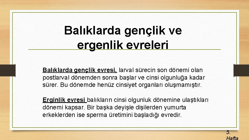 Balıklarda gençlik ve ergenlik evreleri Balıklarda gençlik evresi, larval sürecin son dönemi olan postlarval