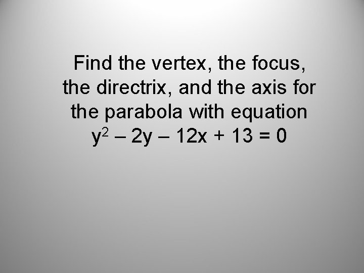 Find the vertex, the focus, the directrix, and the axis for the parabola with