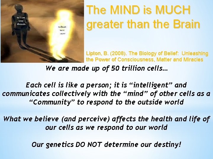 The MIND is MUCH greater than the Brain Lipton, B. (2008). The Biology of