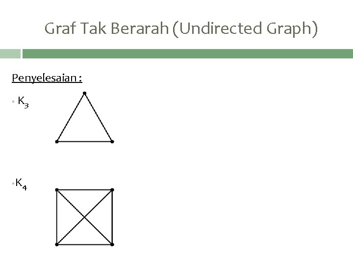 Graf Tak Berarah (Undirected Graph) Penyelesaian : § K 3 K § 4 
