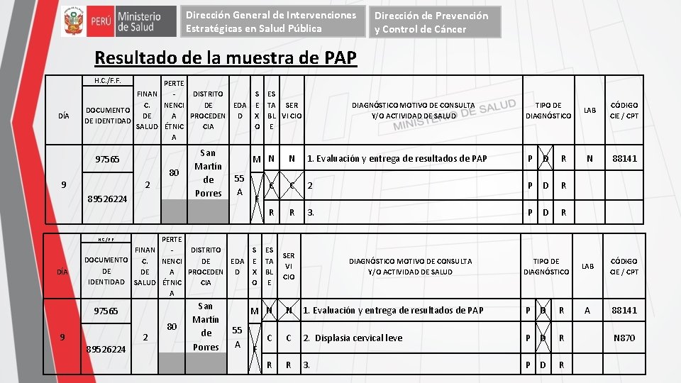 Dirección General de Intervenciones Estratégicas en Salud Pública Dirección de Prevención y Control de