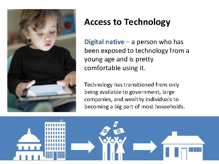 Access to Technology Digital native – a person who has been exposed to technology