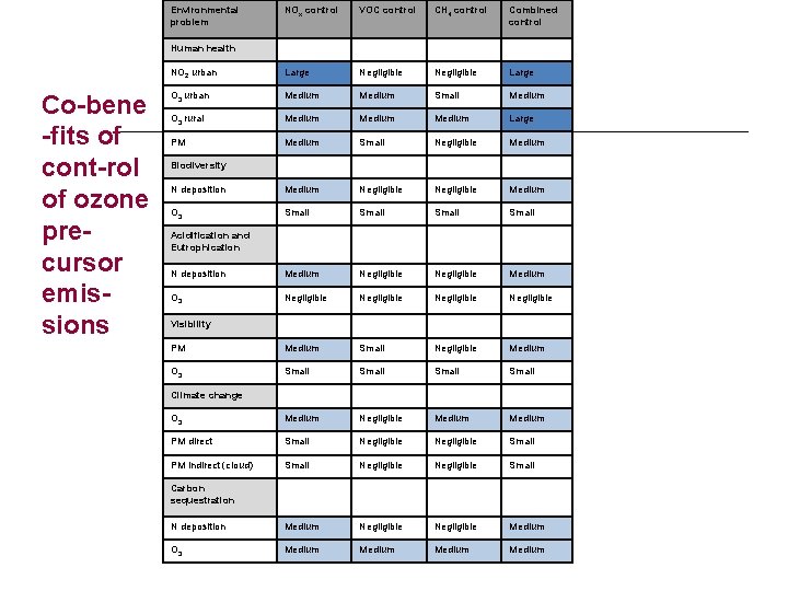 Environmental problem NOx control VOC control CH 4 control Combined control NO 2 urban