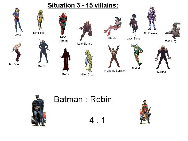 Situation 3 - 15 villains: Lynx Mr Zsasz King Tut Mr Freeze NKV Demon