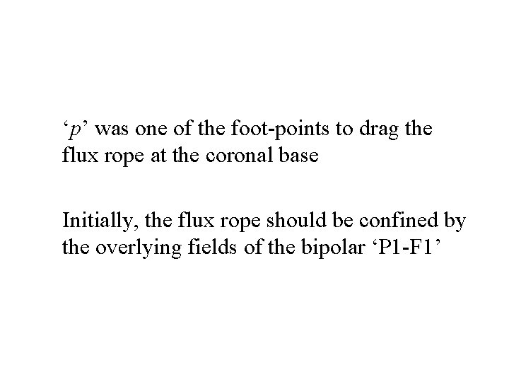 ‘p’ was one of the foot-points to drag the flux rope at the coronal