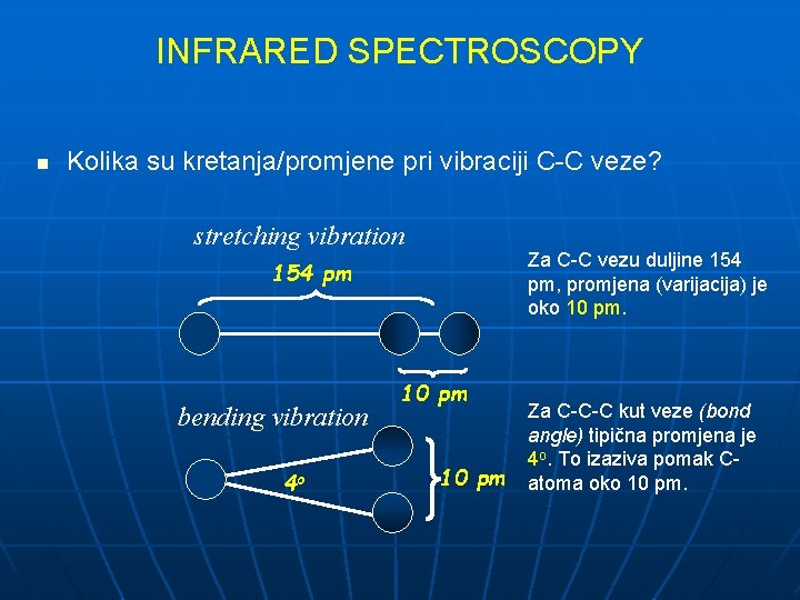 INFRARED SPECTROSCOPY n Kolika su kretanja/promjene pri vibraciji C-C veze? stretching vibration Za C-C