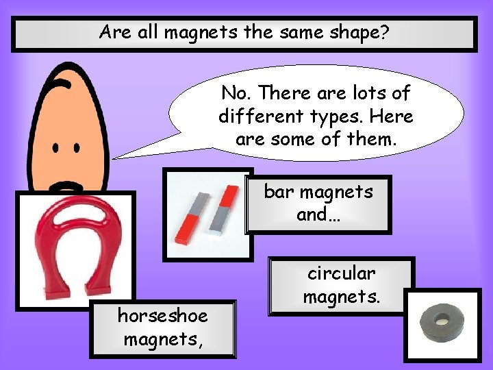 Are all magnets the same shape? No. There are lots of different types. Here