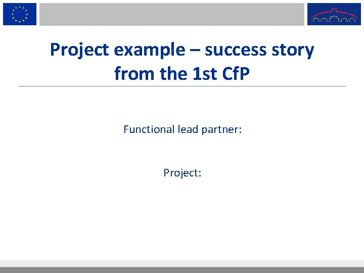 Project example – success story from the 1 st Cf. P Functional lead partner:
