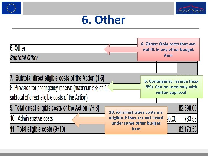 6. Other: Only costs that can not fit in any other budget item 8.