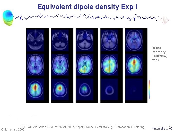 Equivalent dipole density Exp I Word memory (old/new) task EEGLAB Workshop IV, June 26