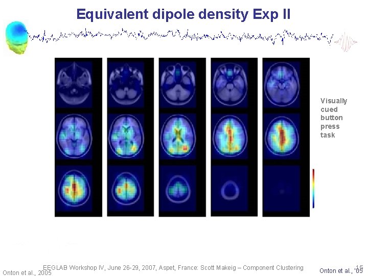 Equivalent dipole density Exp II Visually cued button press task EEGLAB Workshop IV, June