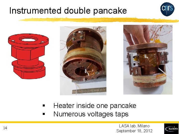 Instrumented double pancake § § 14 Heater inside one pancake Numerous voltages taps LASA