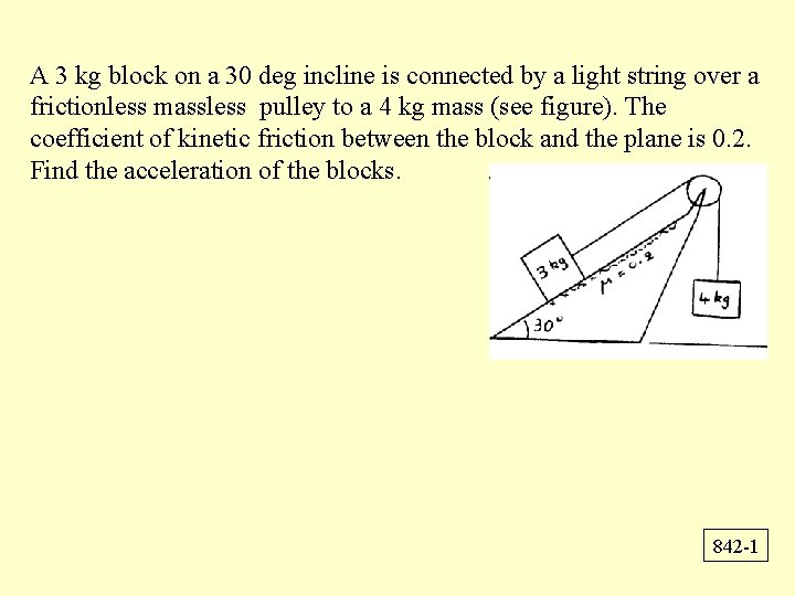 A 3 kg block on a 30 deg incline is connected by a light