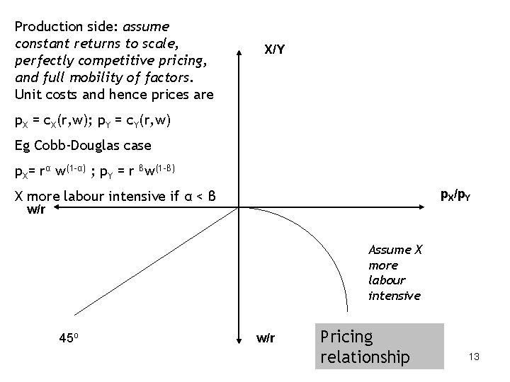 Production side: assume constant returns to scale, perfectly competitive pricing, and full mobility of