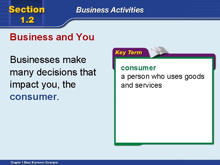 Business and You Businesses make many decisions that impact you, the consumer a person