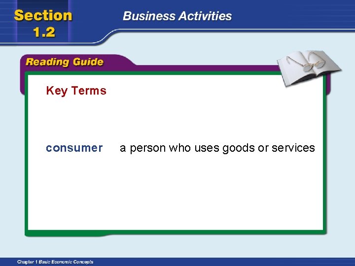 Key Terms consumer a person who uses goods or services 