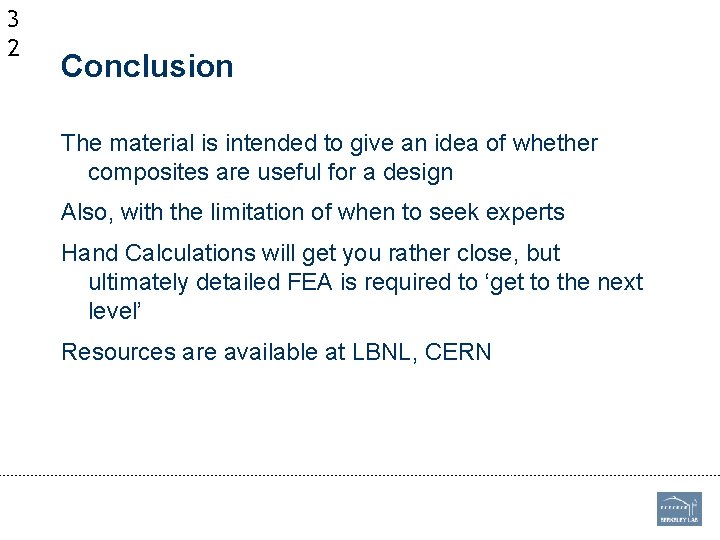 3 2 Conclusion The material is intended to give an idea of whether composites