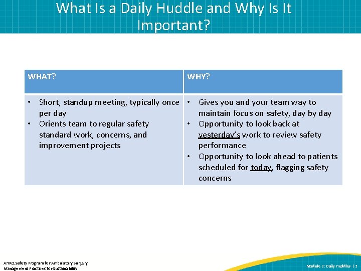 What Is a Daily Huddle and Why Is It Important? WHAT? WHY? • Short,
