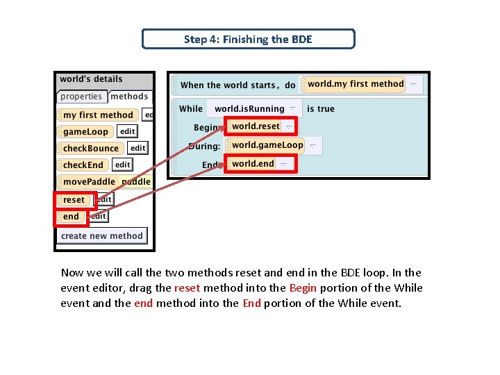 Step 4: Finishing the BDE Now we will call the two methods reset and