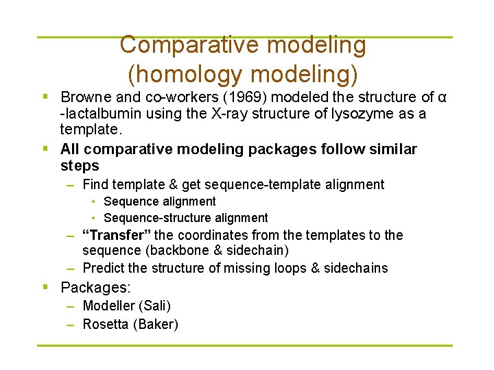 Comparative modeling (homology modeling) § Browne and co-workers (1969) modeled the structure of α