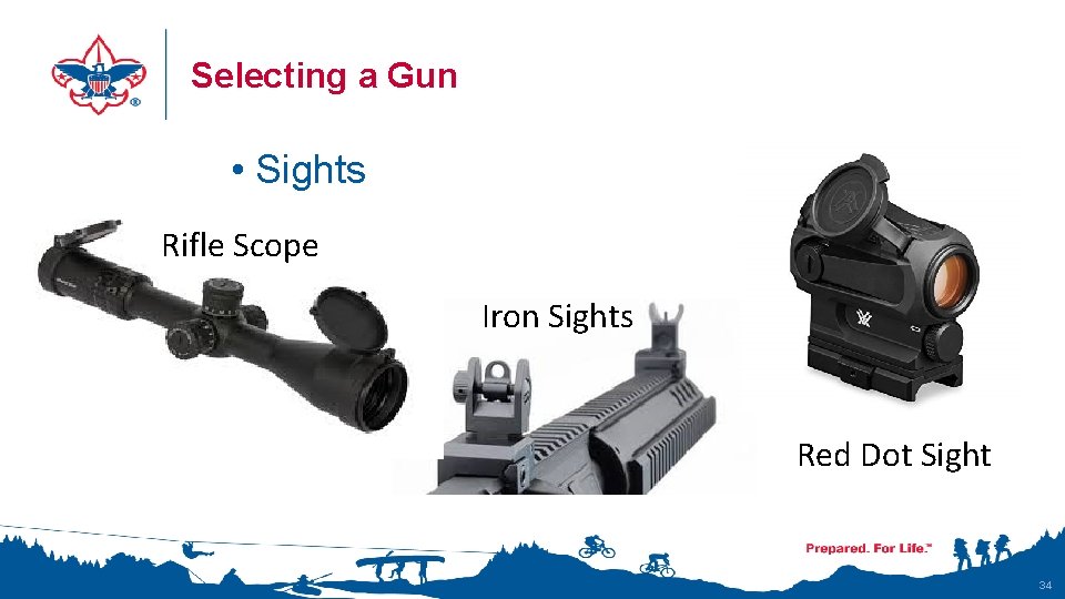 Selecting a Gun • Sights Rifle Scope Iron Sights Red Dot Sight 34 