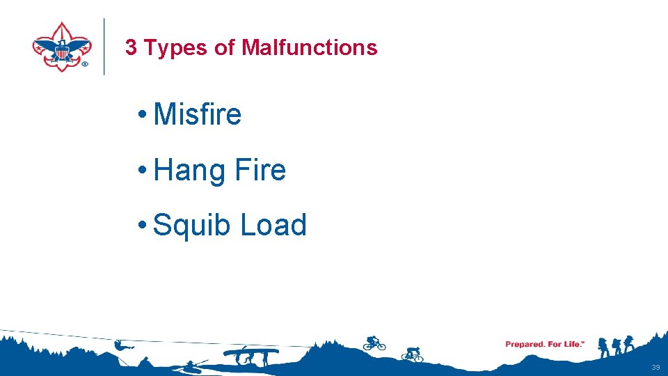 3 Types of Malfunctions • Misfire • Hang Fire • Squib Load 39 