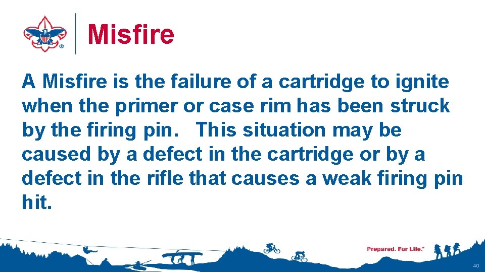 Misfire A Misfire is the failure of a cartridge to ignite when the primer