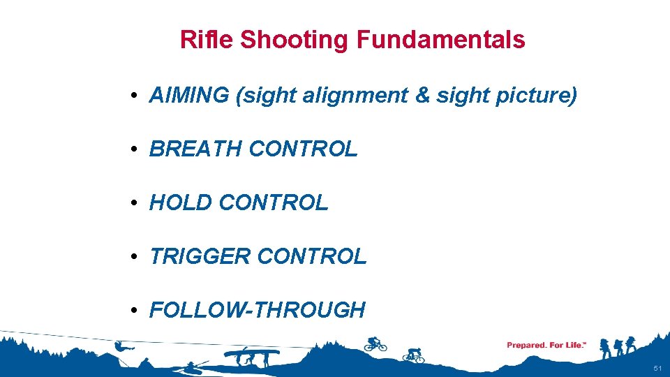 Rifle Shooting Fundamentals • AIMING (sight alignment & sight picture) • BREATH CONTROL •