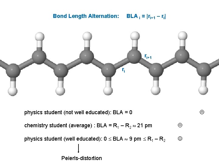 Bond Length Alternation: BLA i = |ri+1 – ri| ri+1 ri physics student (not