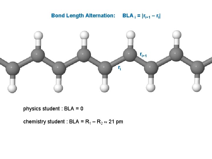 Bond Length Alternation: BLA i = |ri+1 – ri| ri+1 ri physics student :