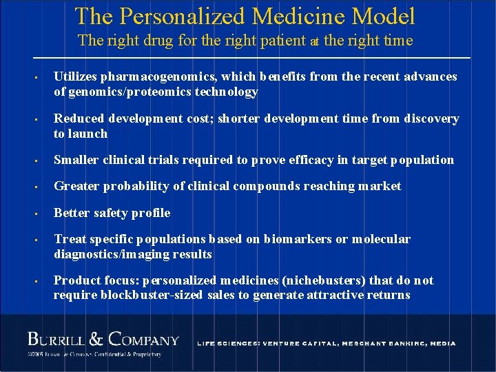 The Personalized Medicine Model The right drug for the right patient at the right