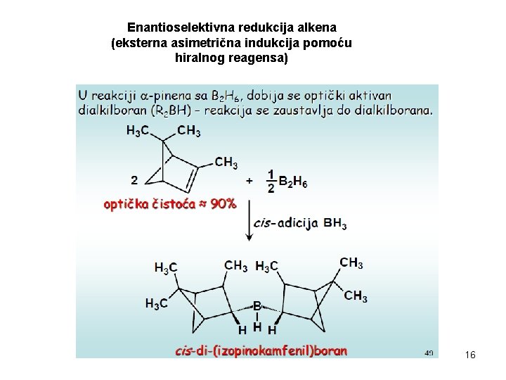 Enantioselektivna redukcija alkena (eksterna asimetrična indukcija pomoću hiralnog reagensa) 16 