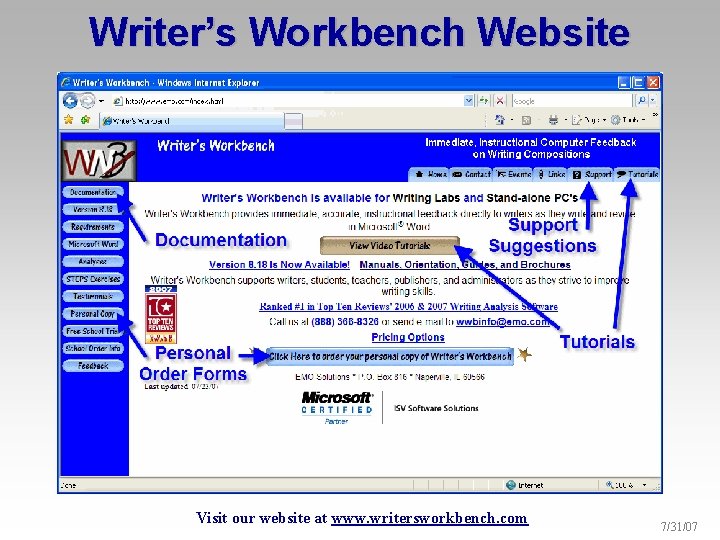 Writer’s Workbench Website Visit our website at www. writersworkbench. com 7/31/07 