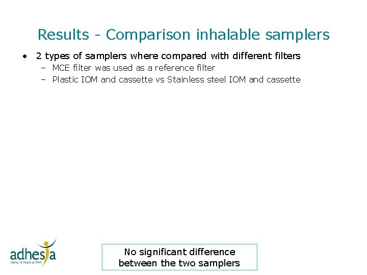 Results - Comparison inhalable samplers • 2 types of samplers where compared with different