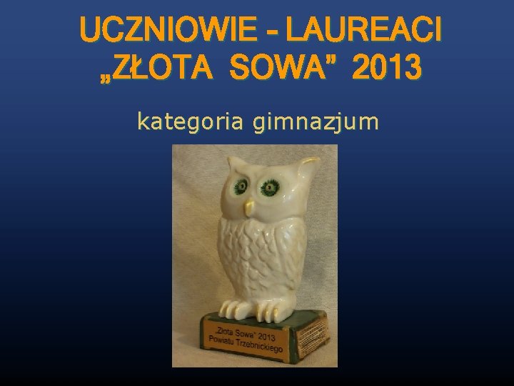 UCZNIOWIE - LAUREACI „ZŁOTA SOWA” 2013 kategoria gimnazjum 