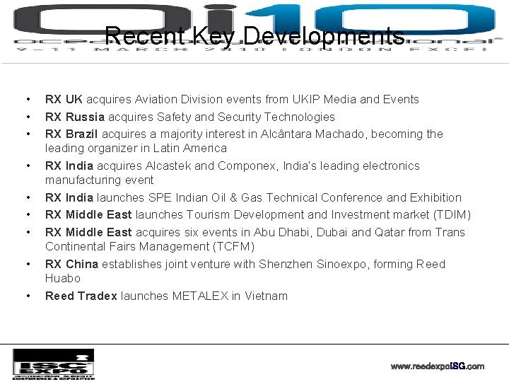 Recent Key Developments • • • RX UK acquires Aviation Division events from UKIP