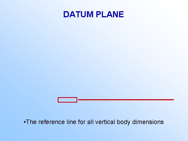 DATUM PLANE • The reference line for all vertical body dimensions 