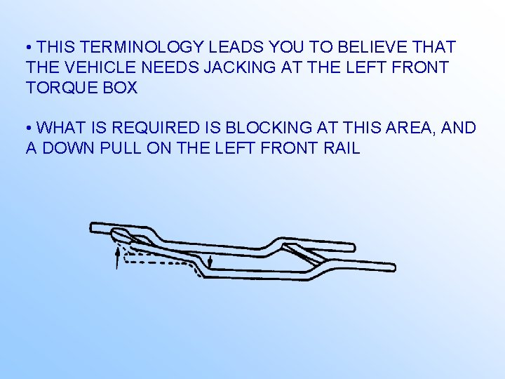  • THIS TERMINOLOGY LEADS YOU TO BELIEVE THAT THE VEHICLE NEEDS JACKING AT