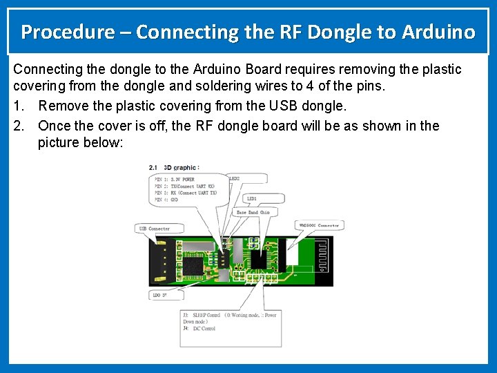 Procedure – Connecting the RF Dongle to Arduino Connecting the dongle to the Arduino