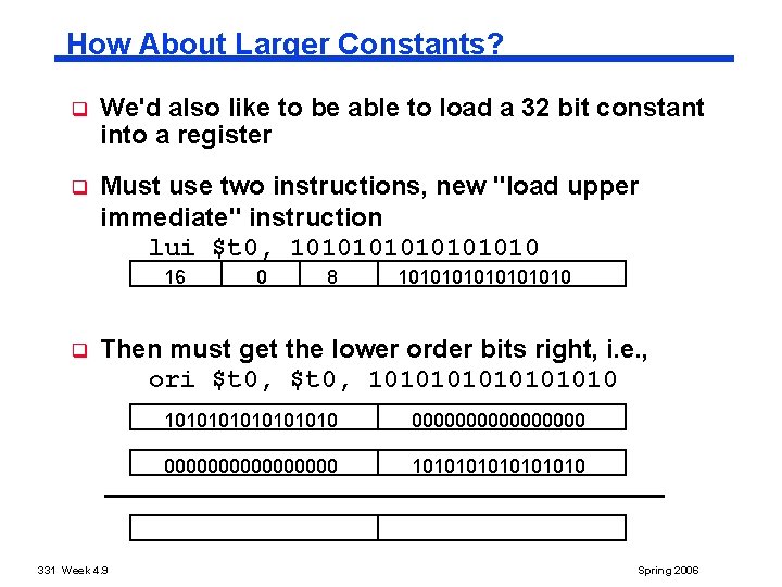 How About Larger Constants? q We'd also like to be able to load a