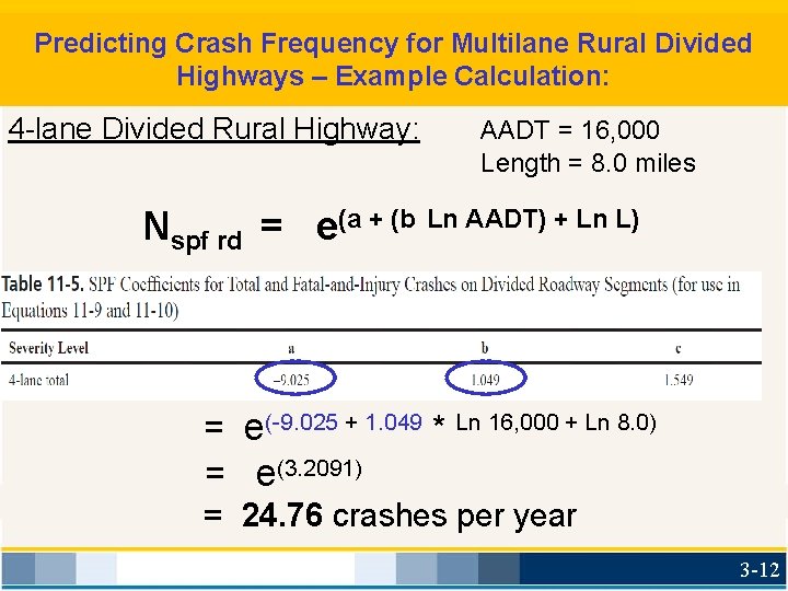 Predicting Crash Frequency for Multilane Rural Divided Highways – Example Calculation: 4 -lane Divided