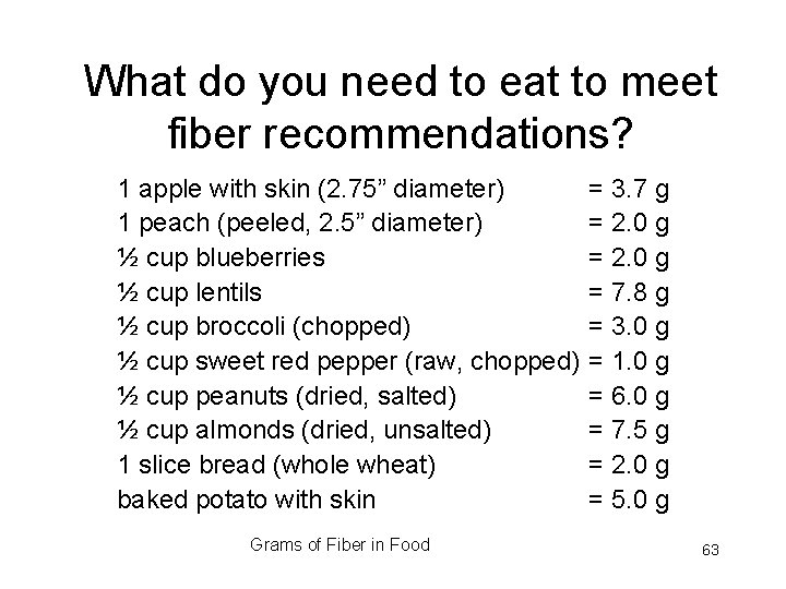 What do you need to eat to meet fiber recommendations? 1 apple with skin