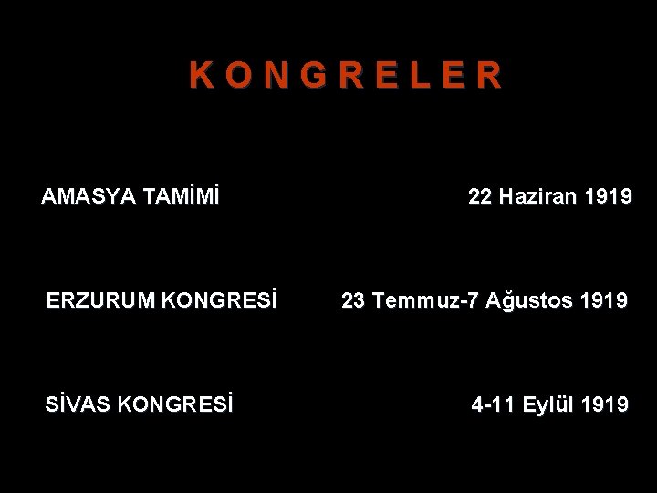 K O N G R E L E R AMASYA TAMİMİ ERZURUM KONGRESİ SİVAS K O N G R E L E R AMASYA TAMİMİ ERZURUM KONGRESİ SİVAS