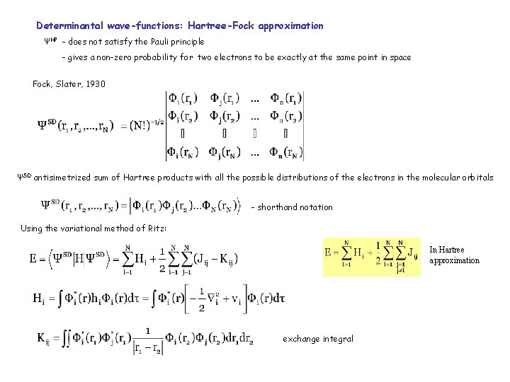 Determinantal wave-functions: Hartree-Fock approximation ΨHP - does not satisfy the Pauli principle - gives