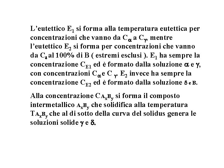 L’eutettico E 1 si forma alla temperatura eutettica per concentrazioni che vanno da Ca