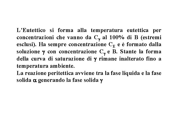 L’Eutettico si forma alla temperatura eutettica per concentrazioni che vanno da Cg al 100%