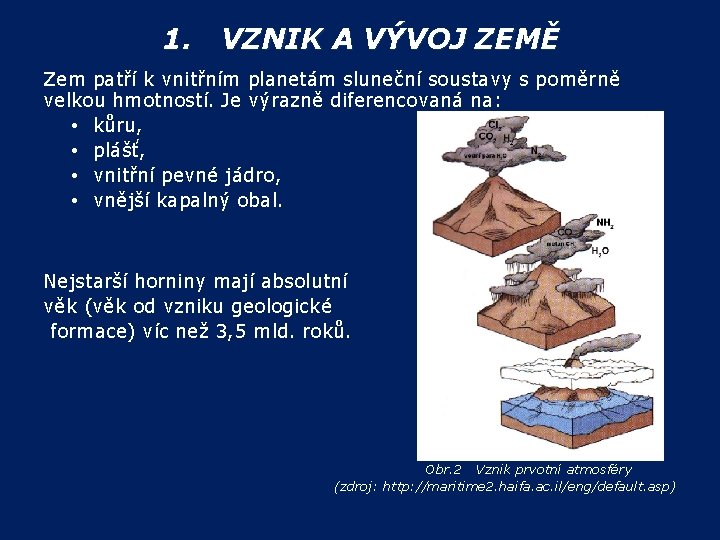 1. VZNIK A VÝVOJ ZEMĚ Zem patří k vnitřním planetám sluneční soustavy s poměrně