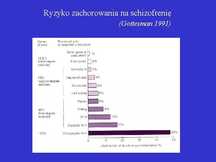 Ryzyko zachorowania na schizofrenię (Gottesman 1991) 