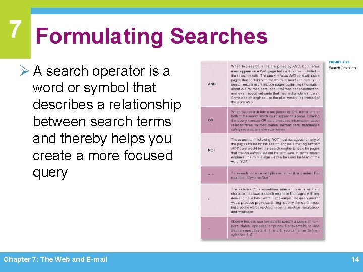 7 Formulating Searches Ø A search operator is a word or symbol that describes